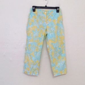 Lilly Pulitzer Vintage Yellow & Blue Junkanoo Safari Print Cotton Pants Size 4p